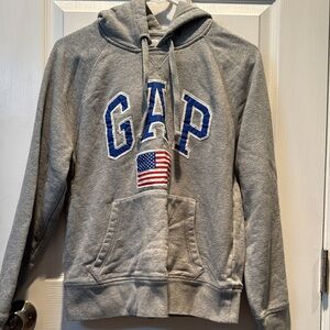 GAP Gray Hoodie with Blue Logo and American Flag